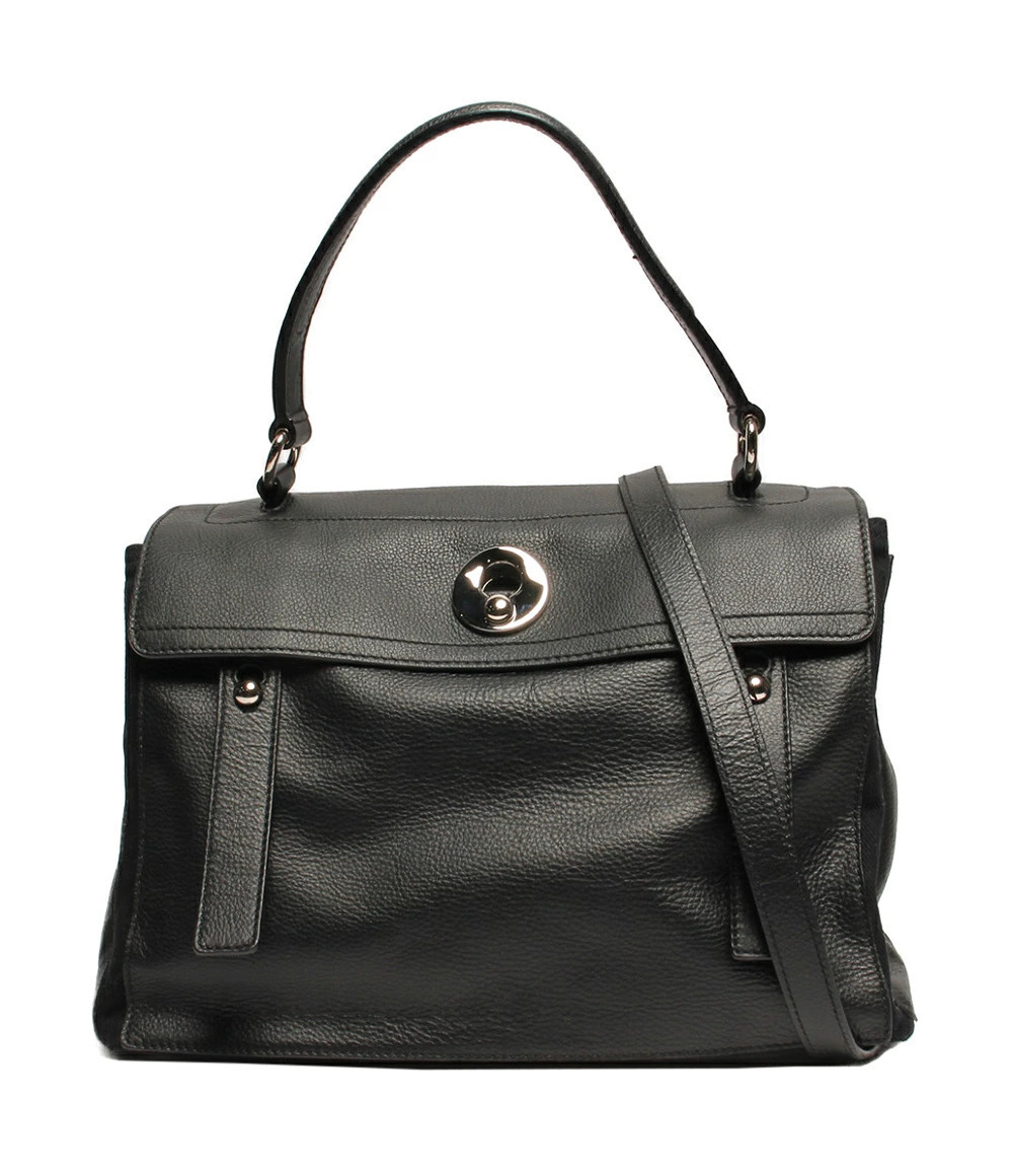 Saint Laurent Black Leather Muse Two Bag black textured leather front flap